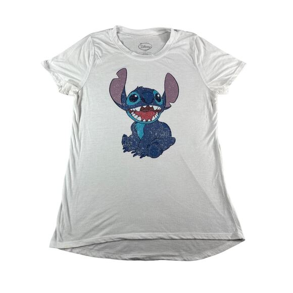 Disney Shirt Womens Large White Stitch Crew Neck Graphic Tee Disneyland Parks - Picture 1 of 9